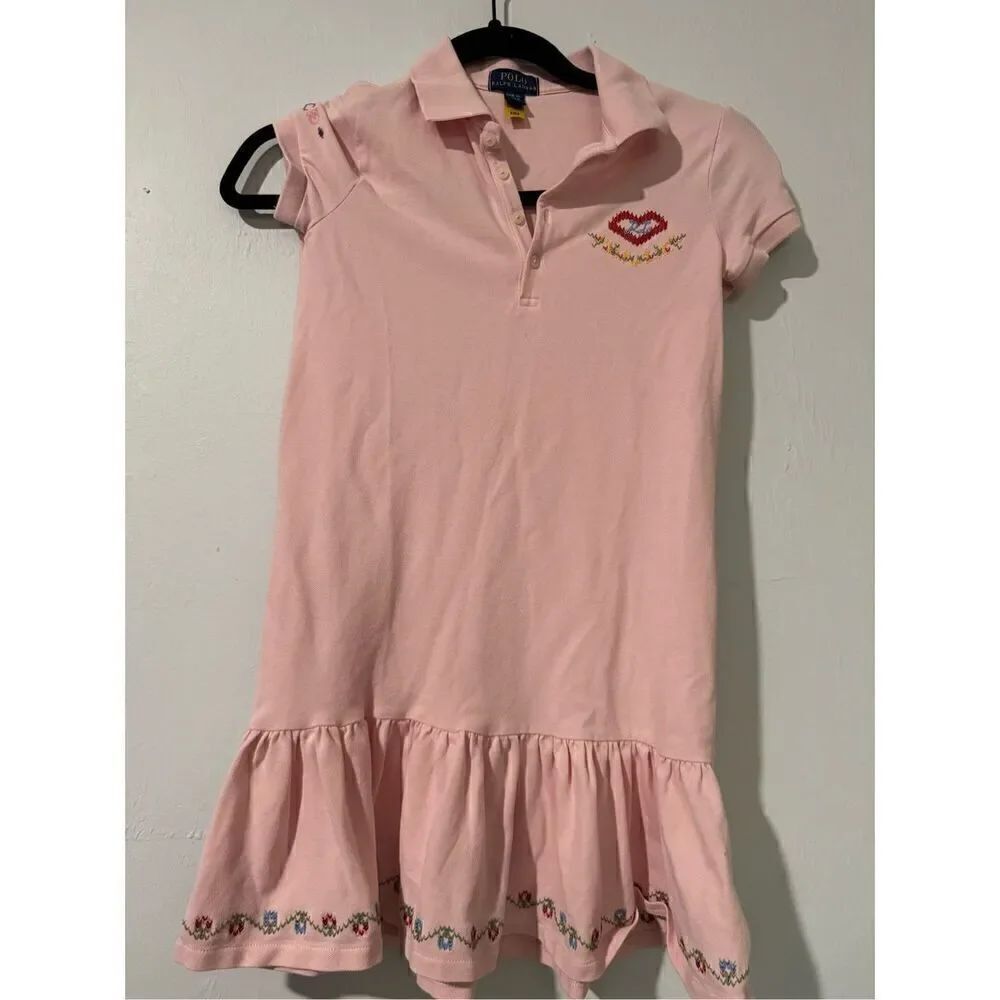 Polo Ralph Lauren pink embroidered logo polo pink dress 8-10